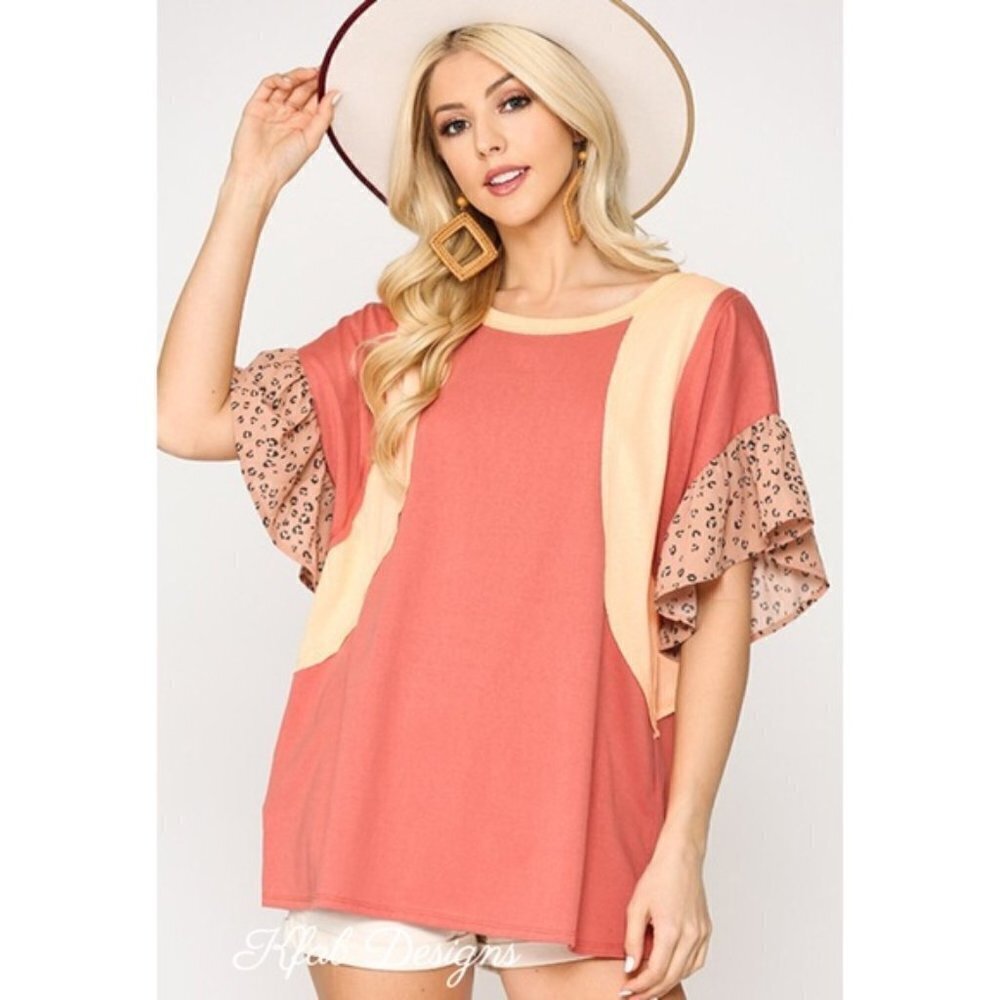 Color Block Print Mixed Tunic Top